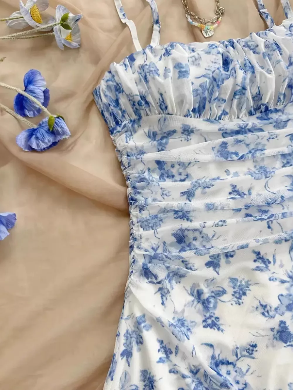 Floral Ruched Spaghetti Strap Mini Dress, image 6