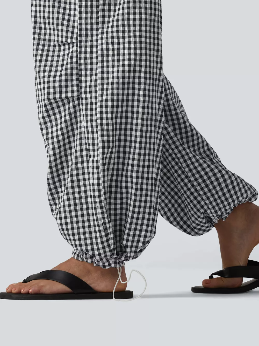 High-Waisted Gingham Wide-Leg Drawstring Pants, image 13