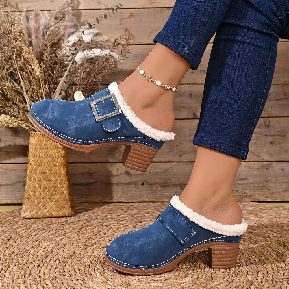 Faux Fur Lined Block Heel Shoes, image 10