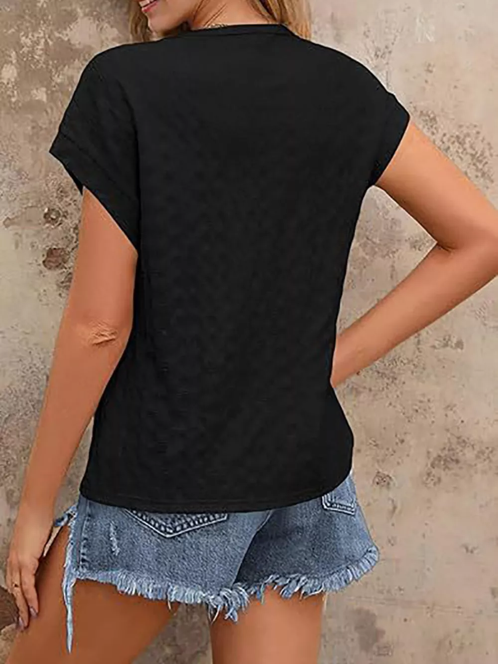 Textured Round Neck Short Sleeve Top, image 15