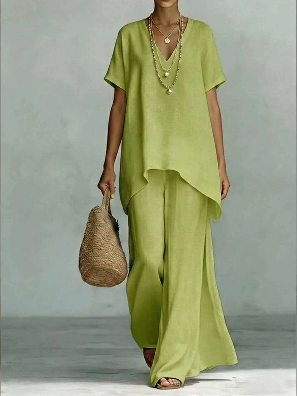 Full Size V-Neck Top and Wide-Leg Pants Set Plus Size, image 10