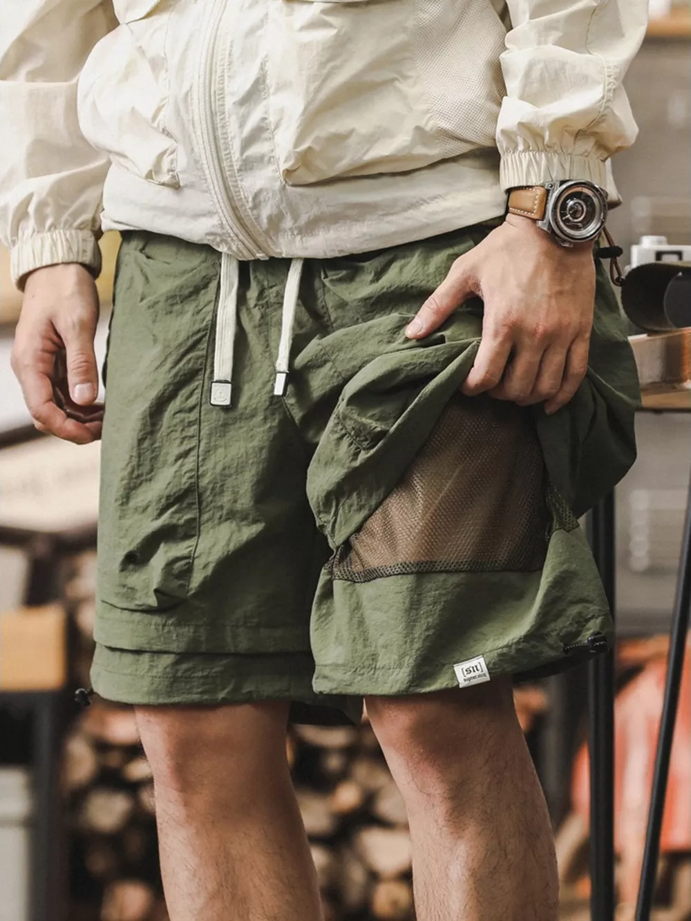 Men's Plus Size Multiple Pocket Layered Cargo Shorts with Drawstring Hem, image 6