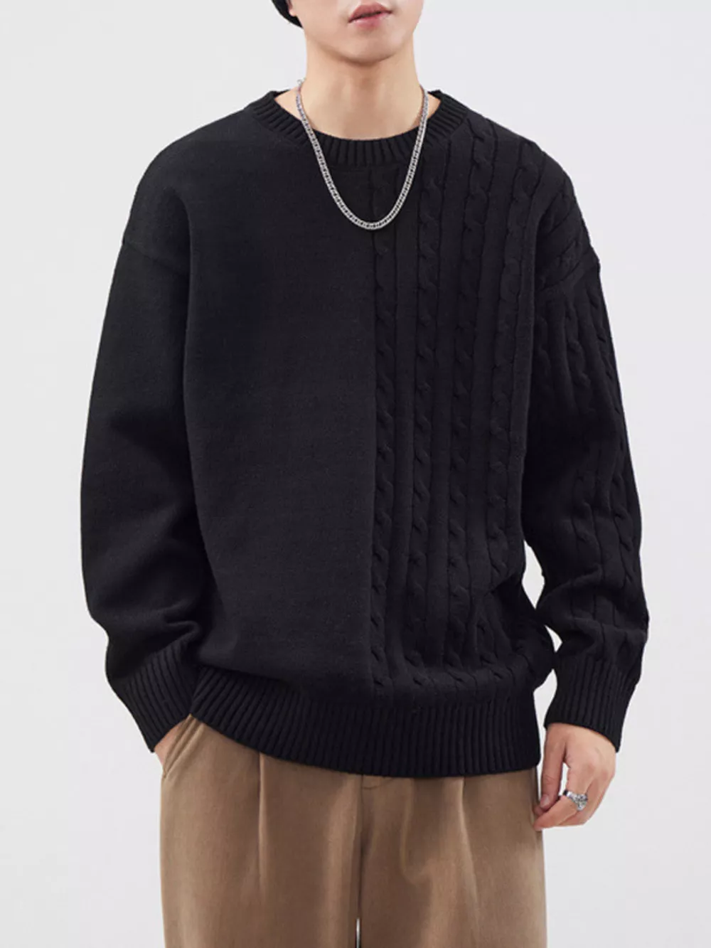 Men's Full Size Cable Knit Long Sleeve Sweater Plus Size