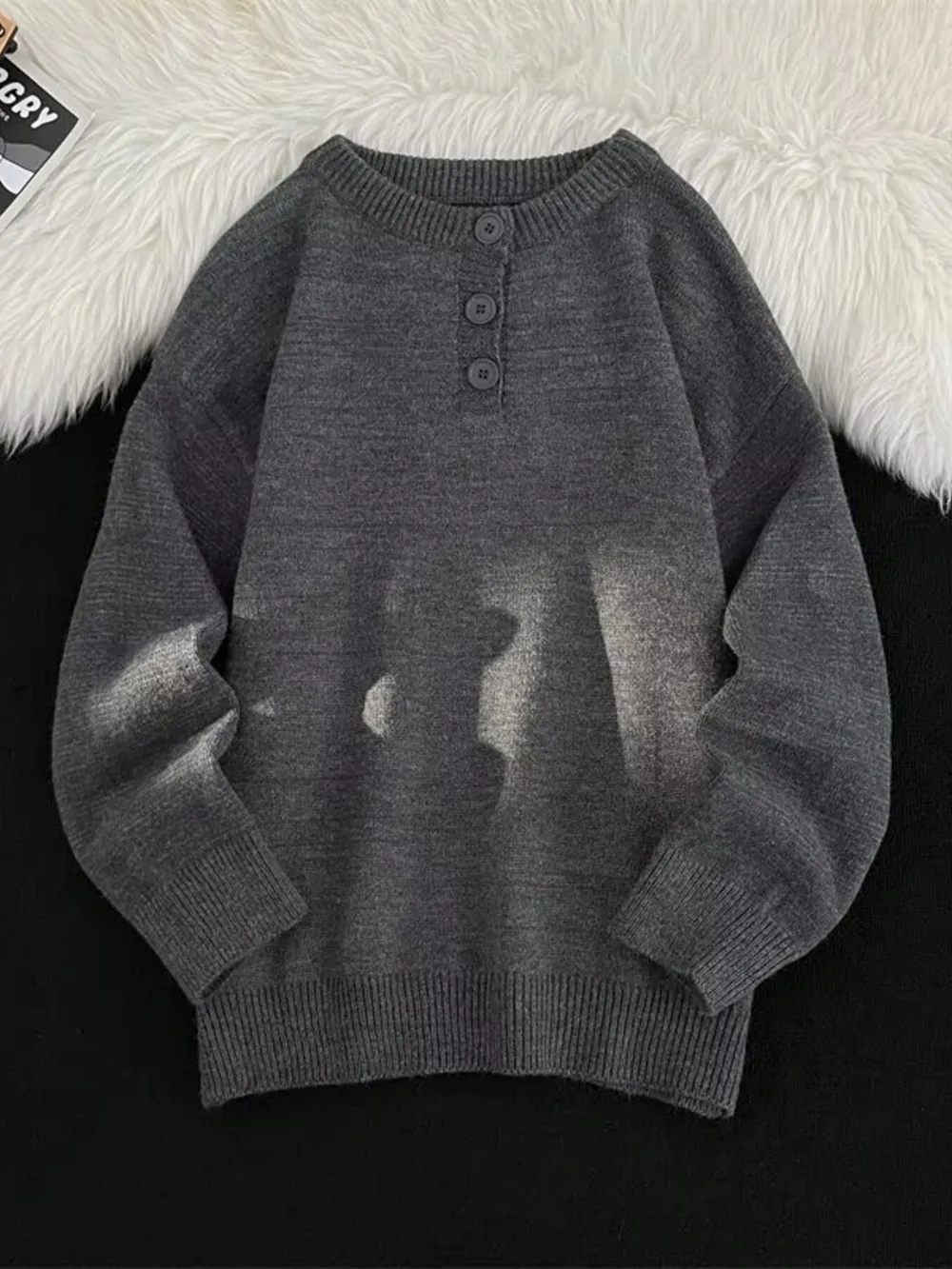 Men's Button Detail Long Sleeve Sweater, image 2