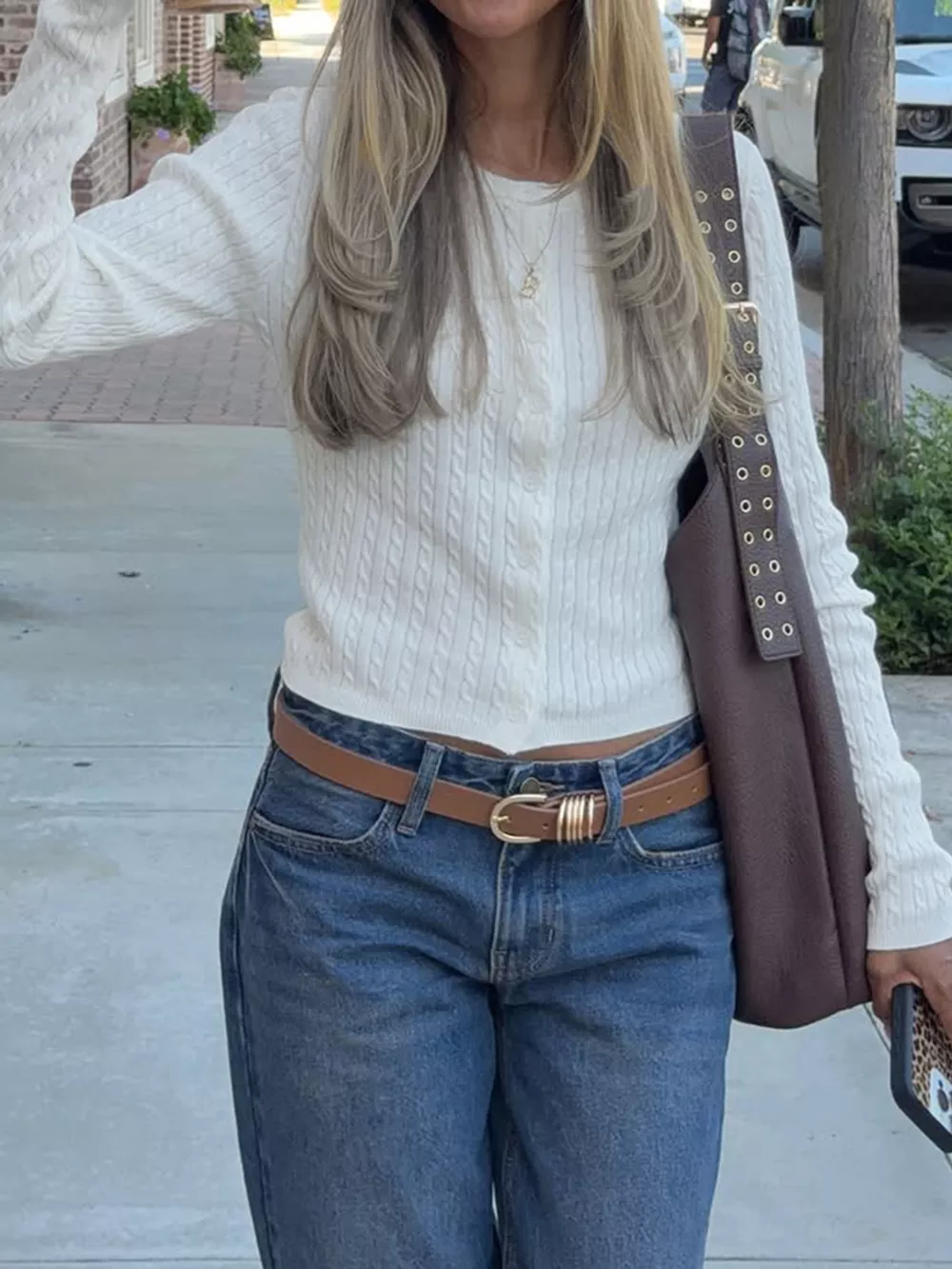 Cable-Knit Button-Down Cardigan, image 2