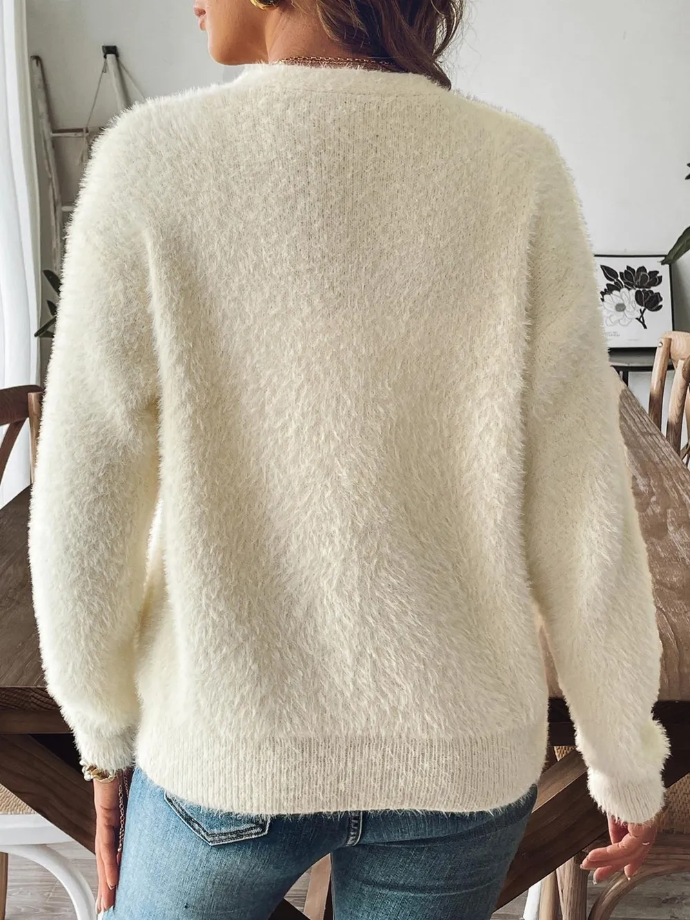 Fuzzy Button-Front Cardigan, image 3