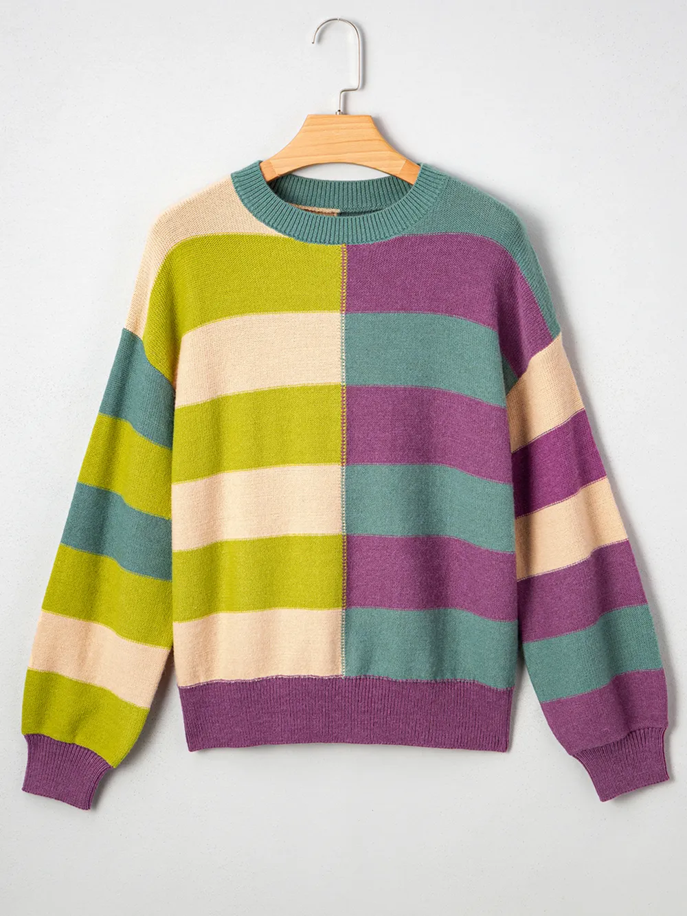 Stripe Drop Shoulder Ribbed Edge Sweater, image 8