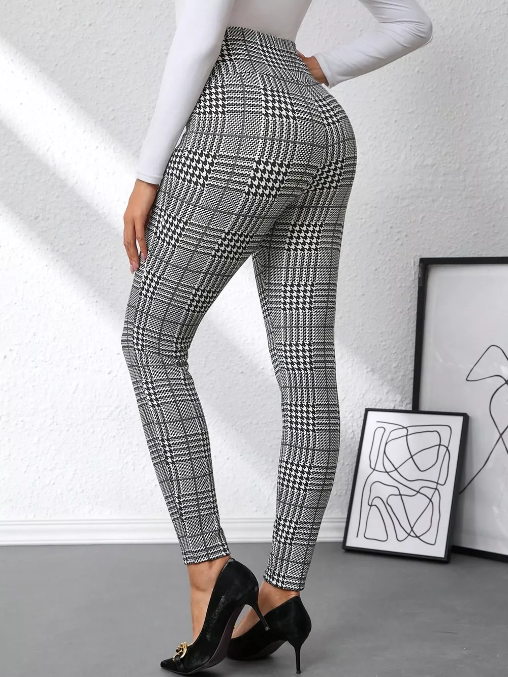 High Waist Plaid Slim Fit Pants, image 5