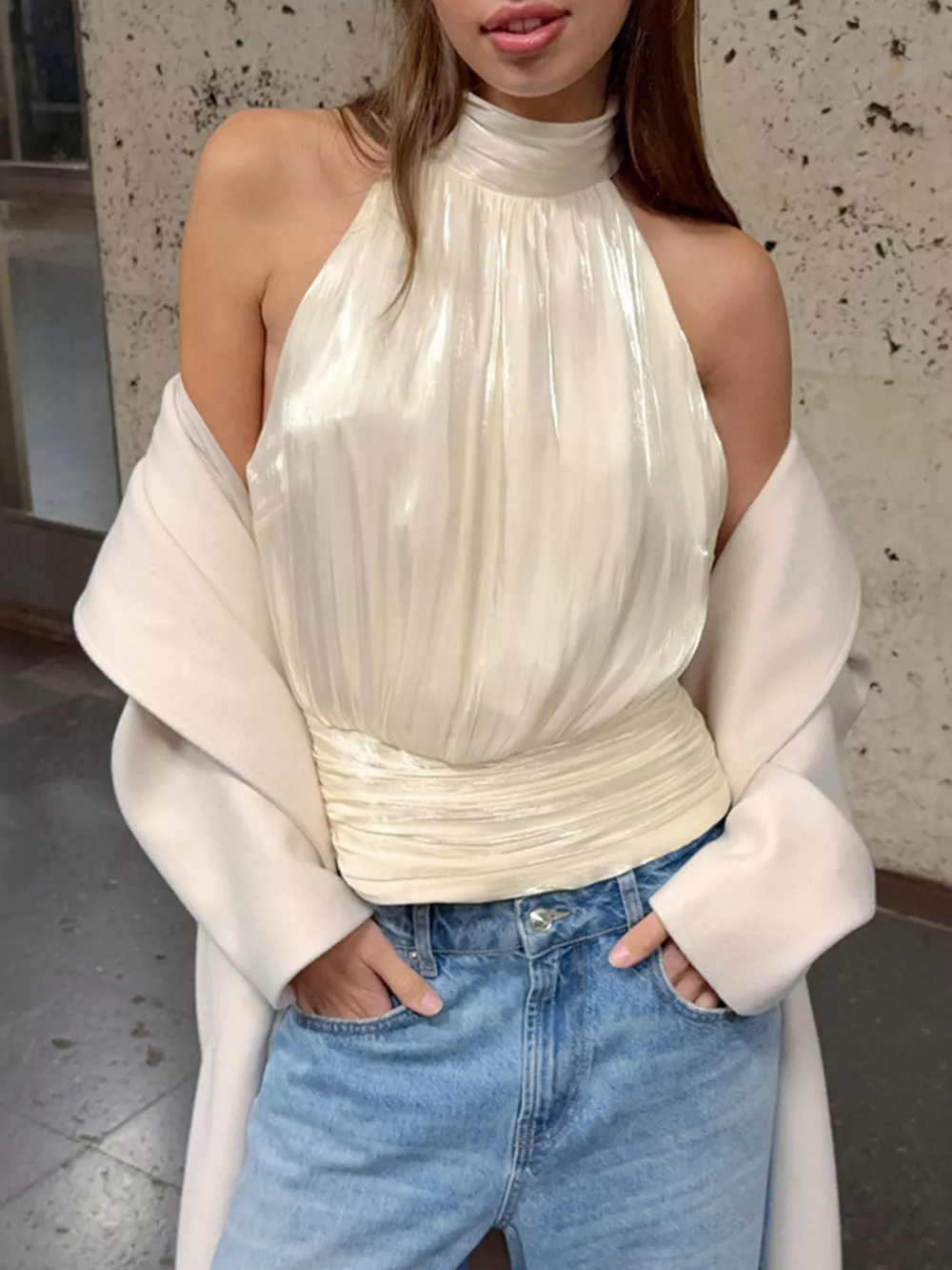 Halter Neck Ruched Cami Top, image 3