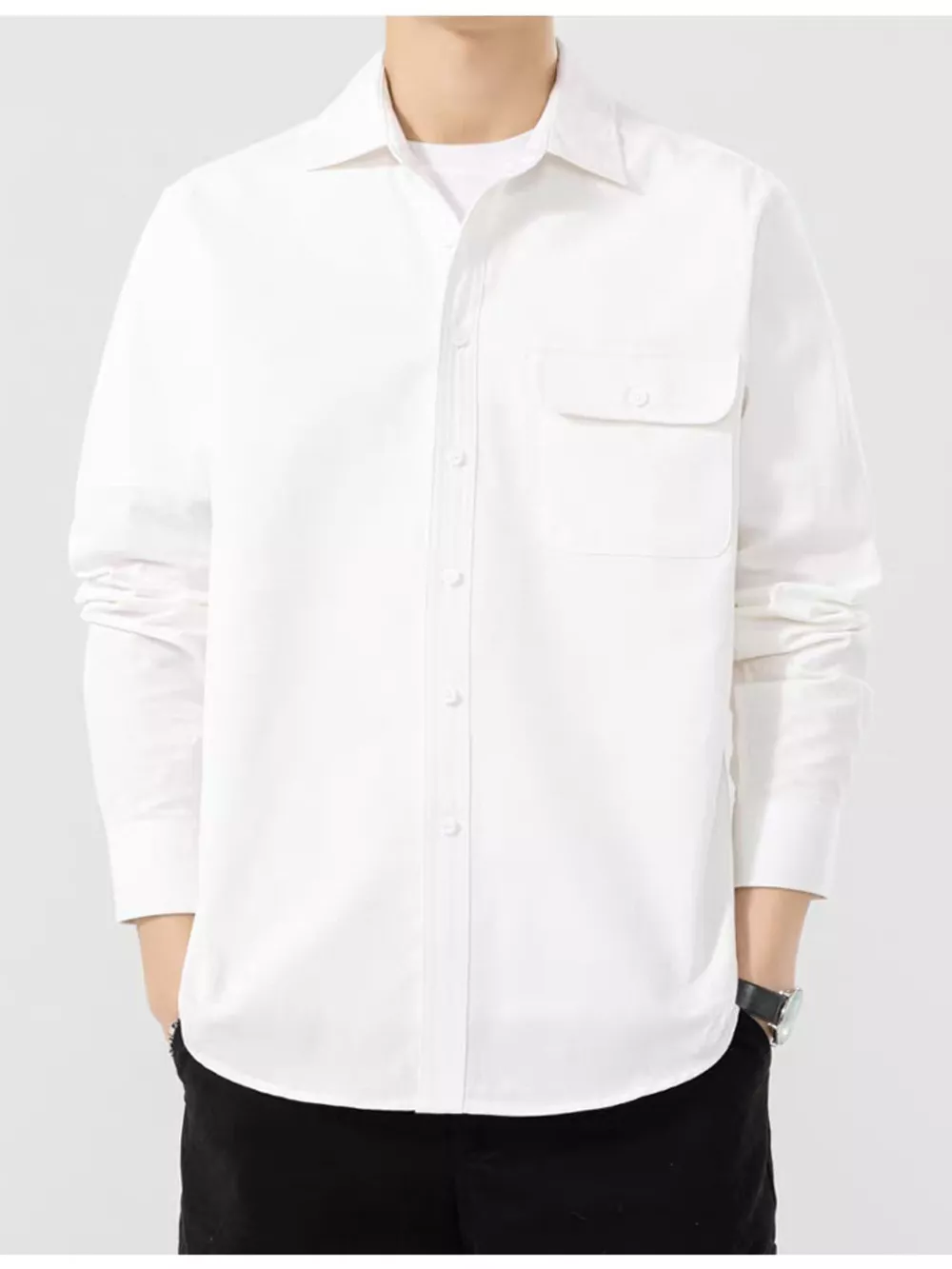 Men's Plus Size Casual Solid Color Long Sleeve Shirt, image 4