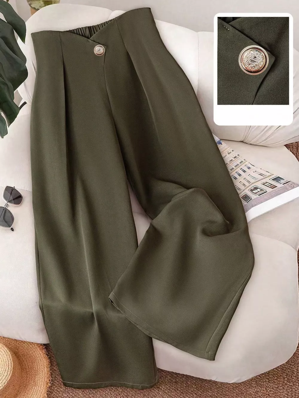 Wide-Leg Button-Accent Pants, image 2