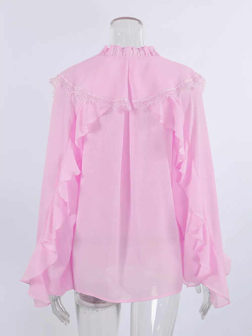 V-Neck Ruffled Lace Trim Blouse, image 17