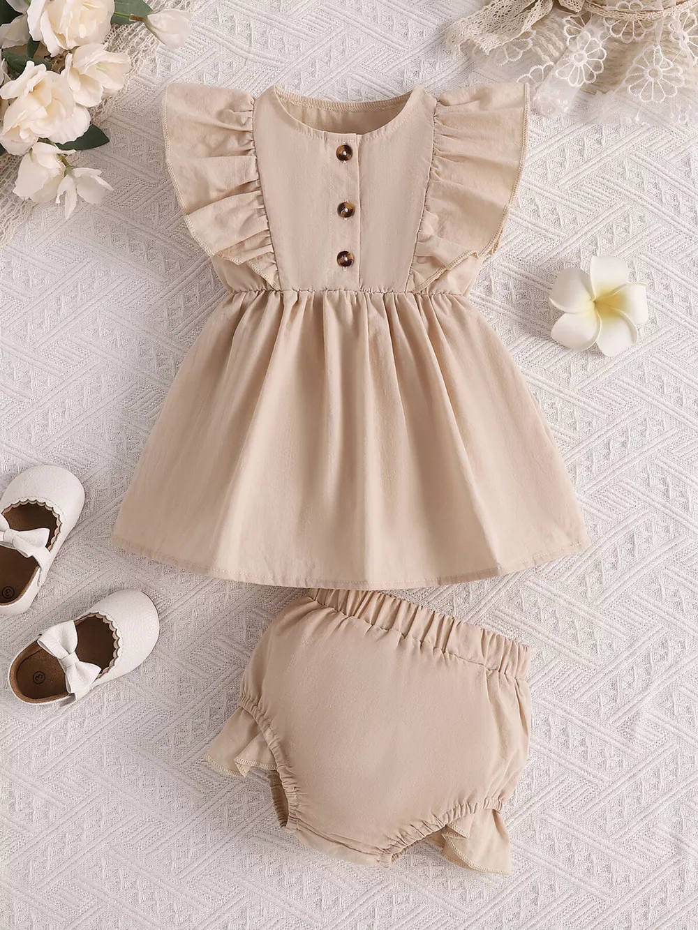 Children's Ruffle Trim Button Front Top and Shorts Set