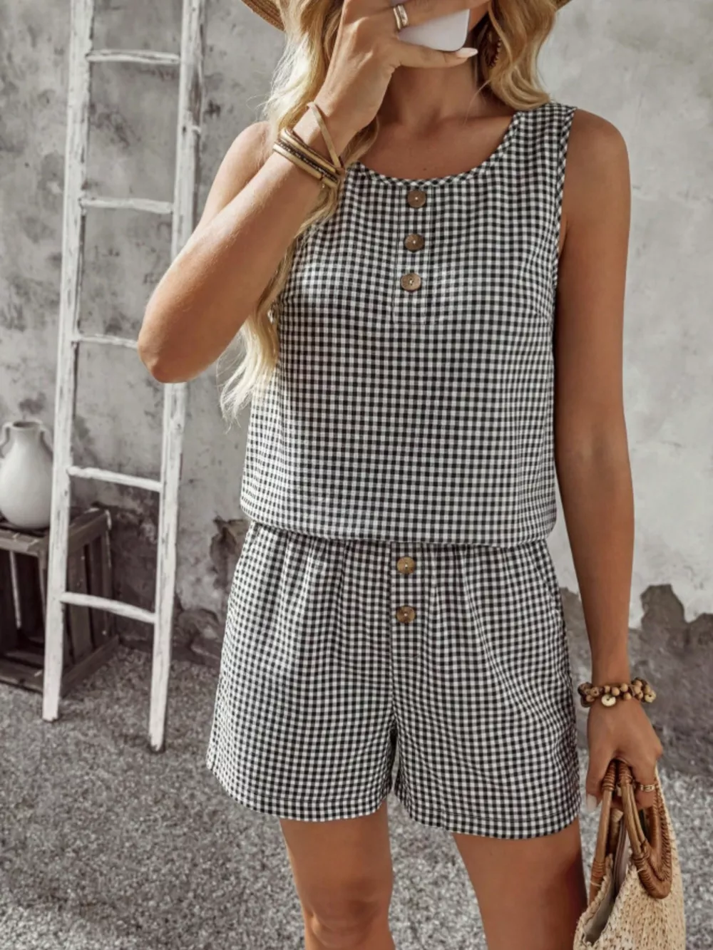 Gingham Sleeveless Top & Shorts Set, image 3