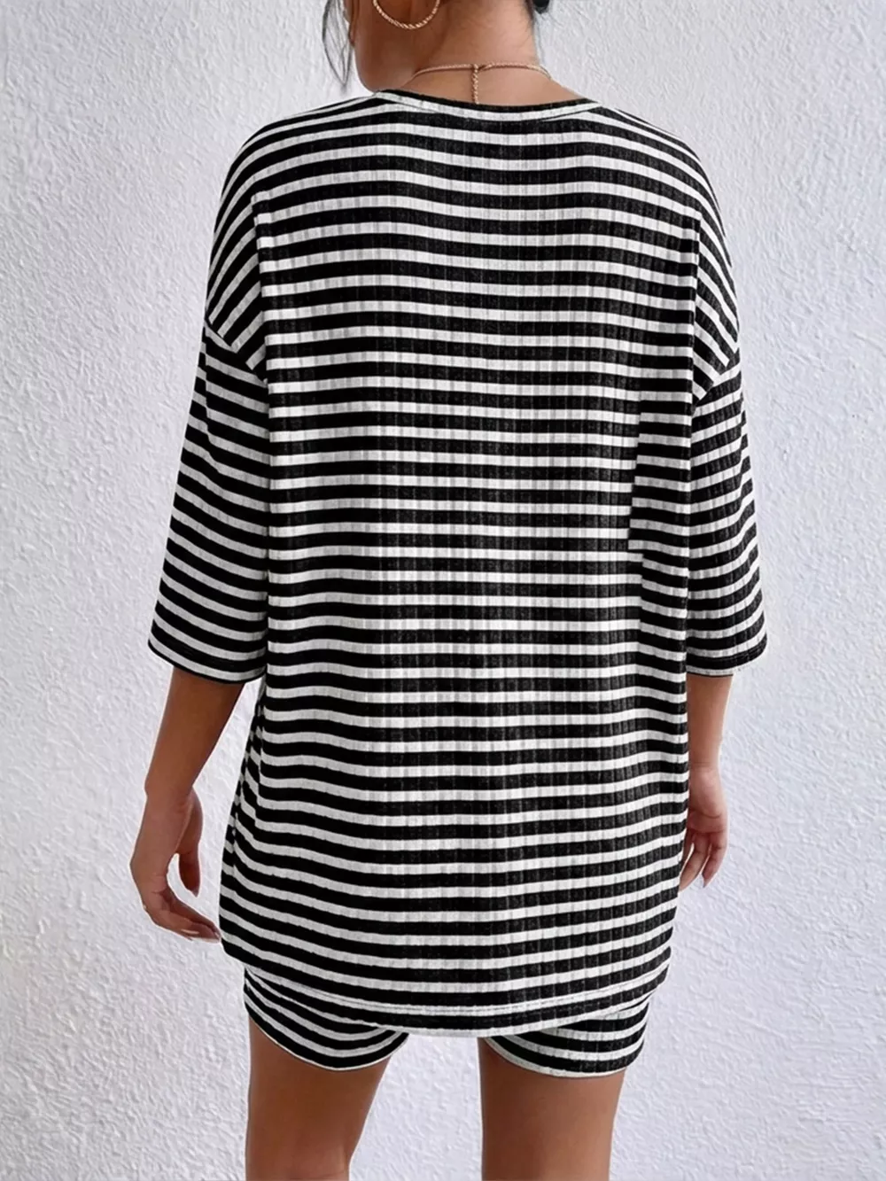 Striped Round Neck Top and Shorts Set, image 10