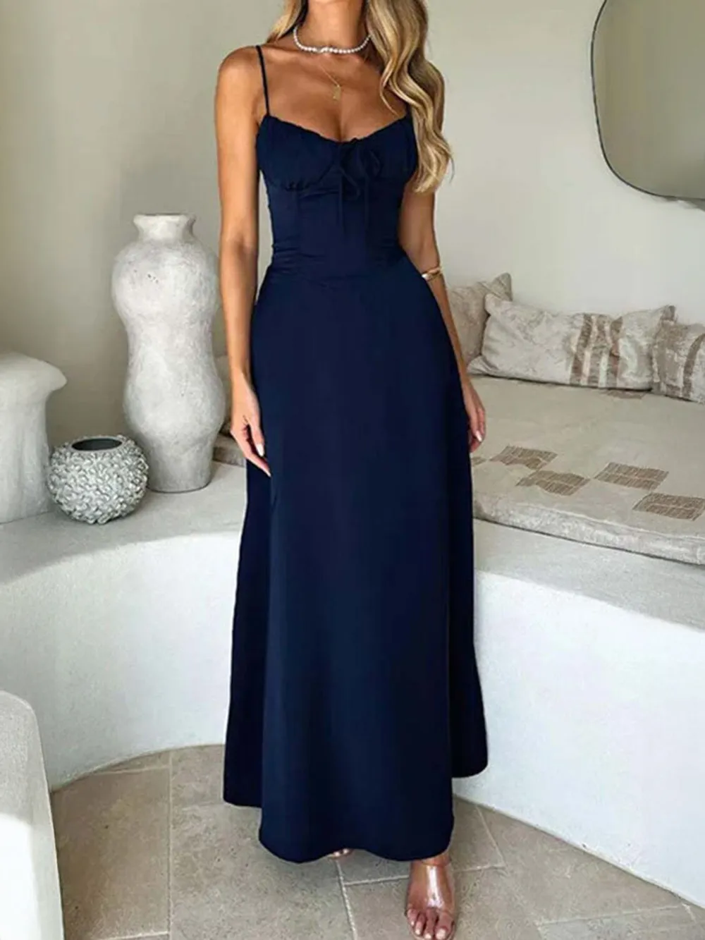Lace-Up Solid Cami Dress, image 5