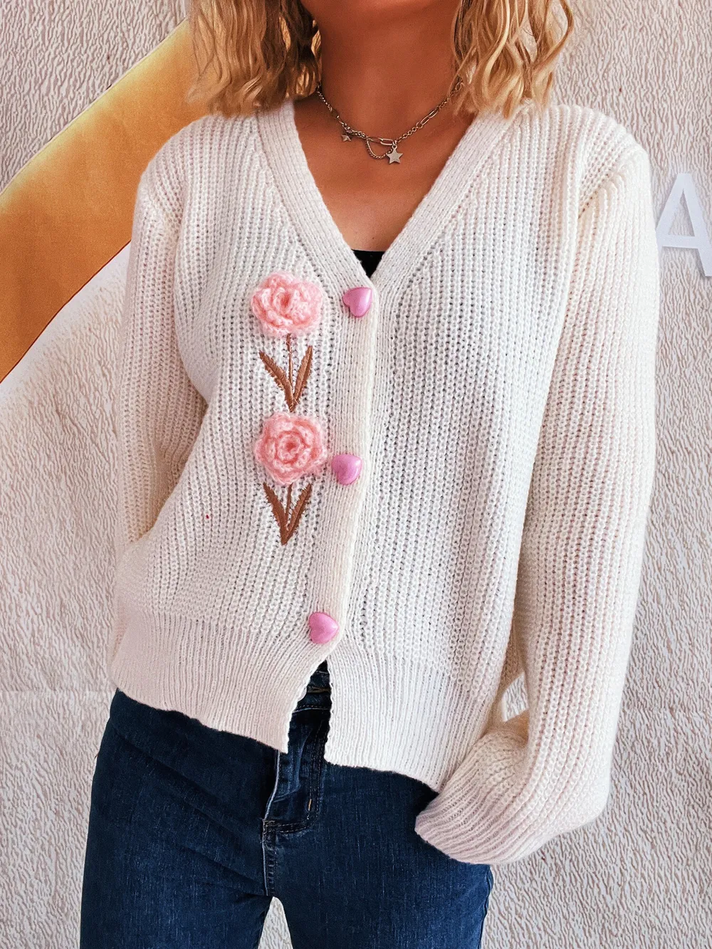 Flower V-Neck Button Up Cardigan, image 4