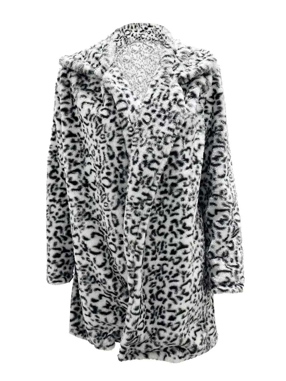Full Size Leopard Faux Fur Open Front Outerwear Plus Size, image 8