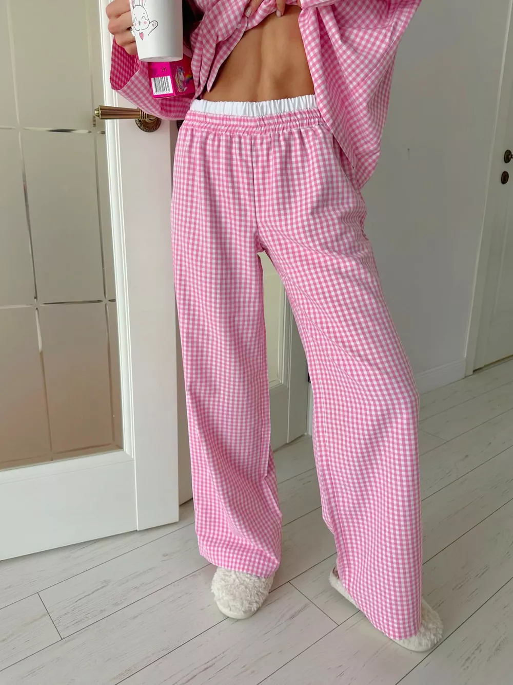 Gingham Button-Down Top and Pants Loungewear Set, image 5