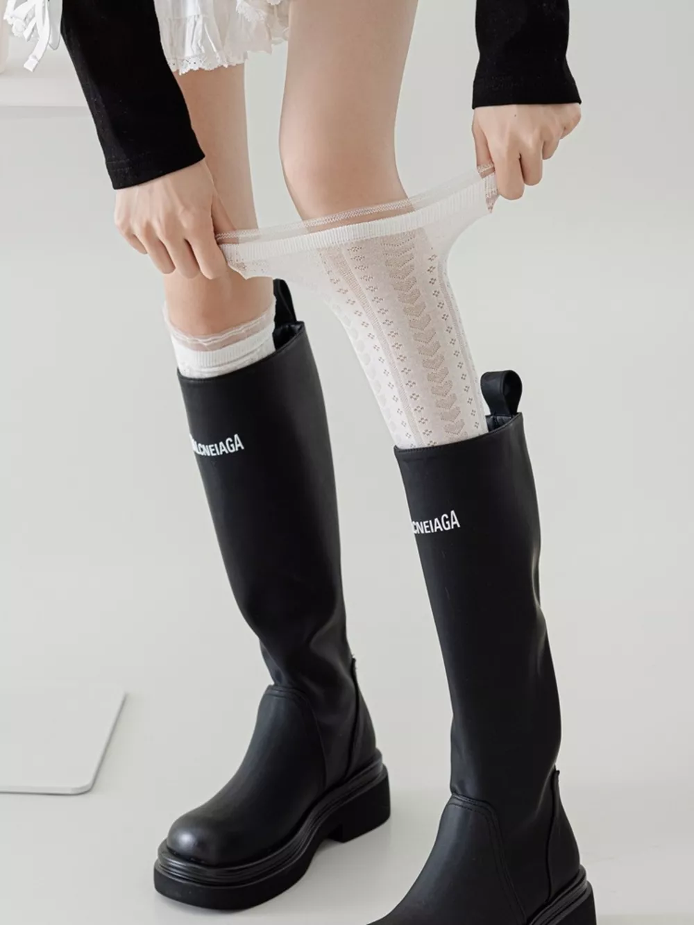 Lace Patterned Mid-Calf Socks, image 2