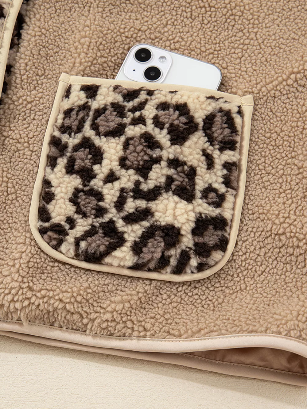 Casual Leopard Print Accent Plush Jacket with Pockets, image 11