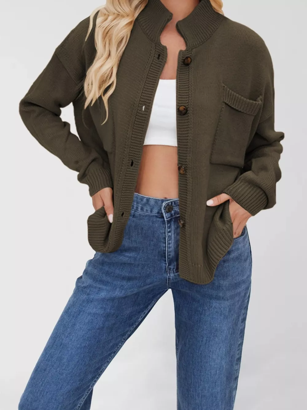 Button Up Dropped Shoulder Cardigan, image 11