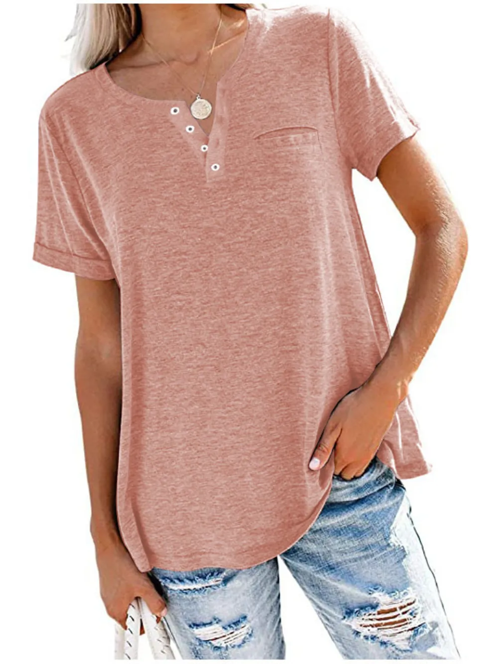 Full Size Notched Short Sleeve T-Shirt Plus Size, image 9