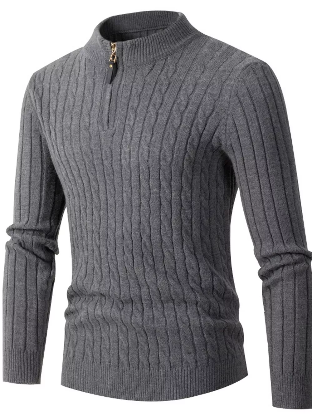 Men's Full Size Slim Fit Cable Knit Half Zip Sweater Plus Size, image 2