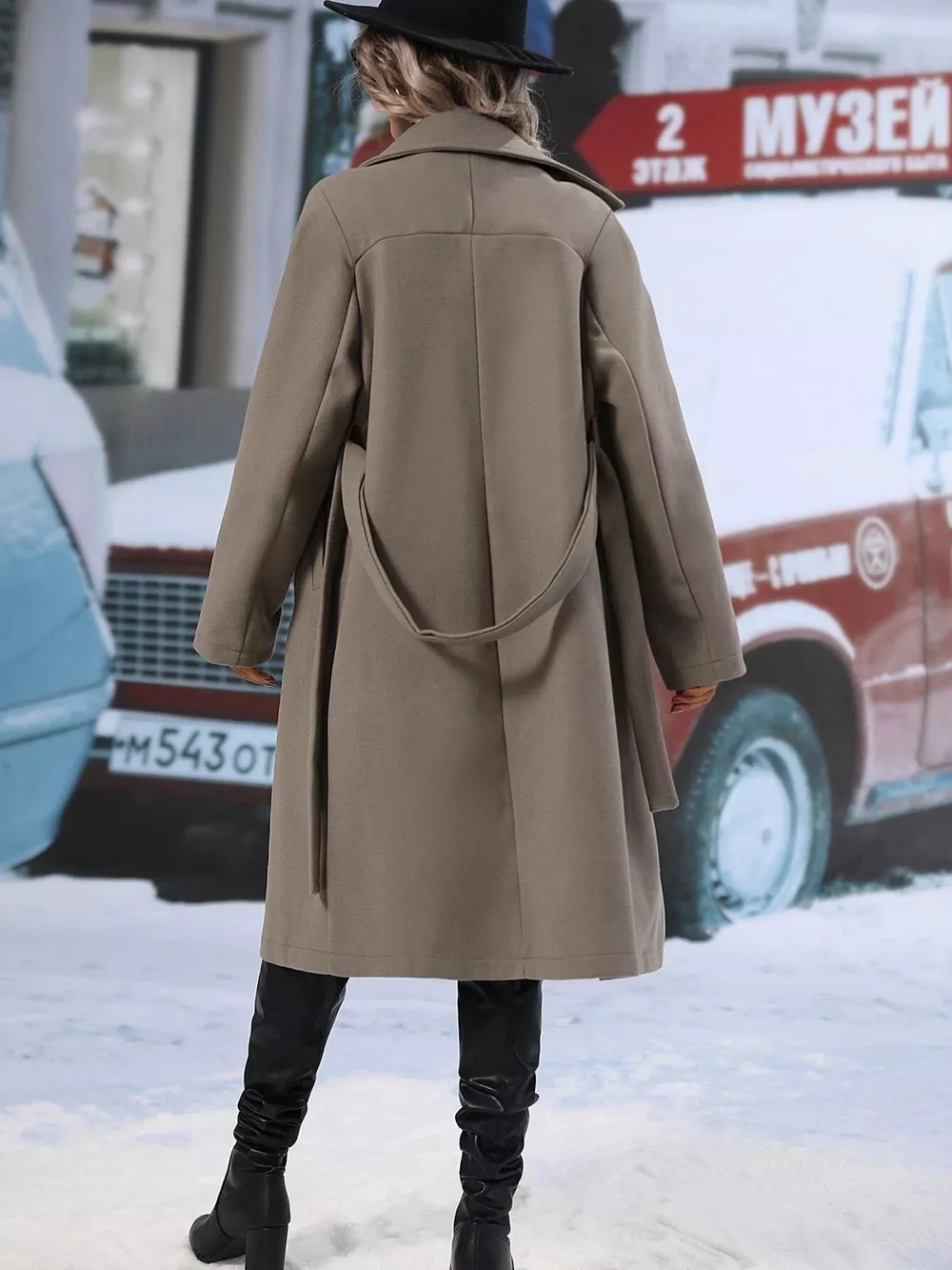 Double-Breasted Lapel Collar Overcoat, image 14