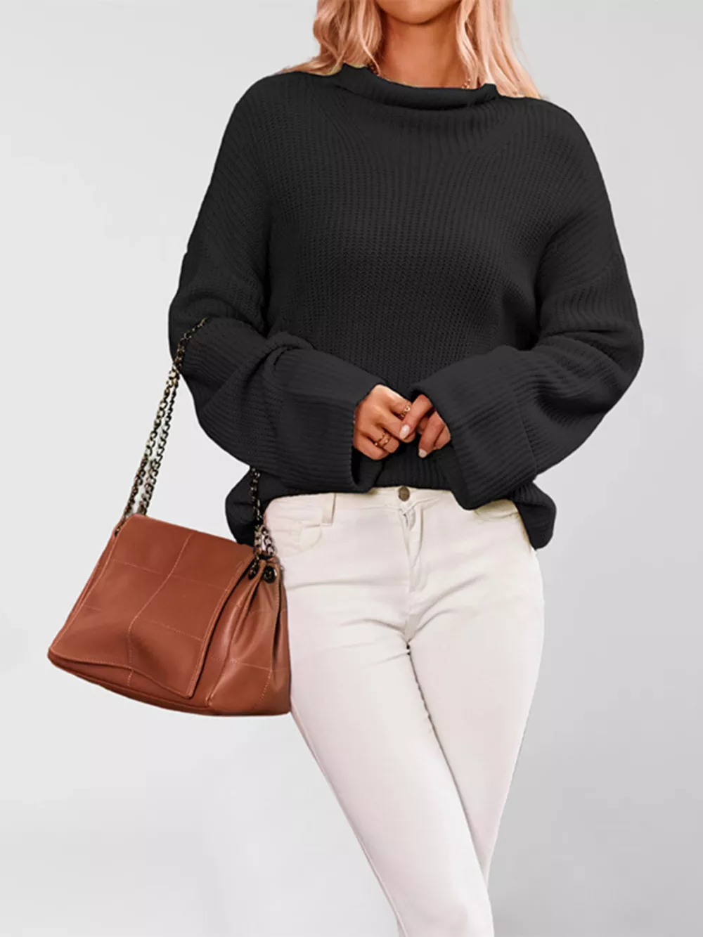 Mock Neck Dropped Shoulder Sweater, image 5