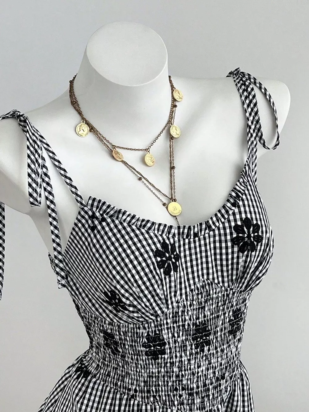 Gingham Floral Tiered Mini Dress, image 2