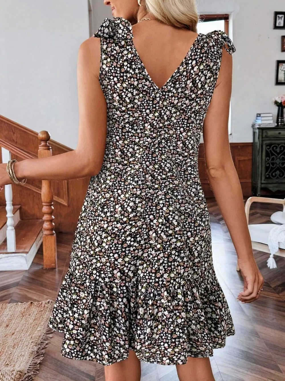 Floral Print Tie Strap Ruffle Hem Mini Dress, image 12