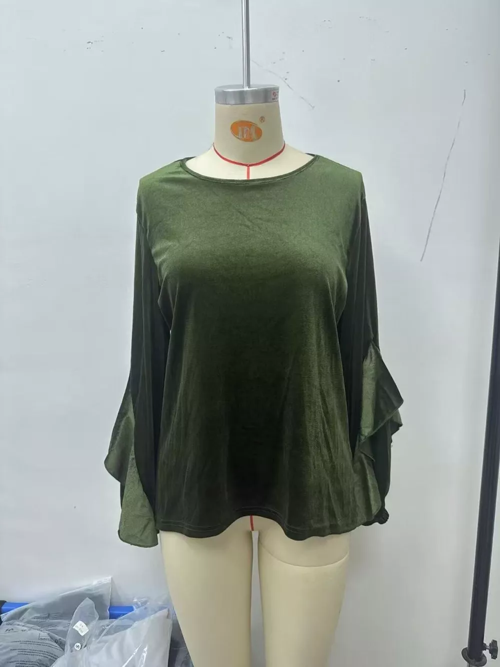 Velvet Round Neck Ruffle Sleeve Top, image 3