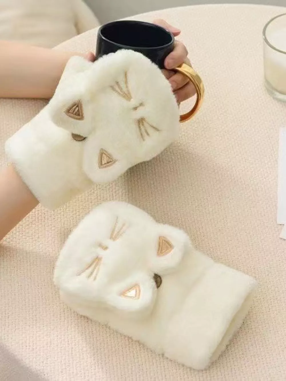 Cat Plush Fingerless Gloves, image 3
