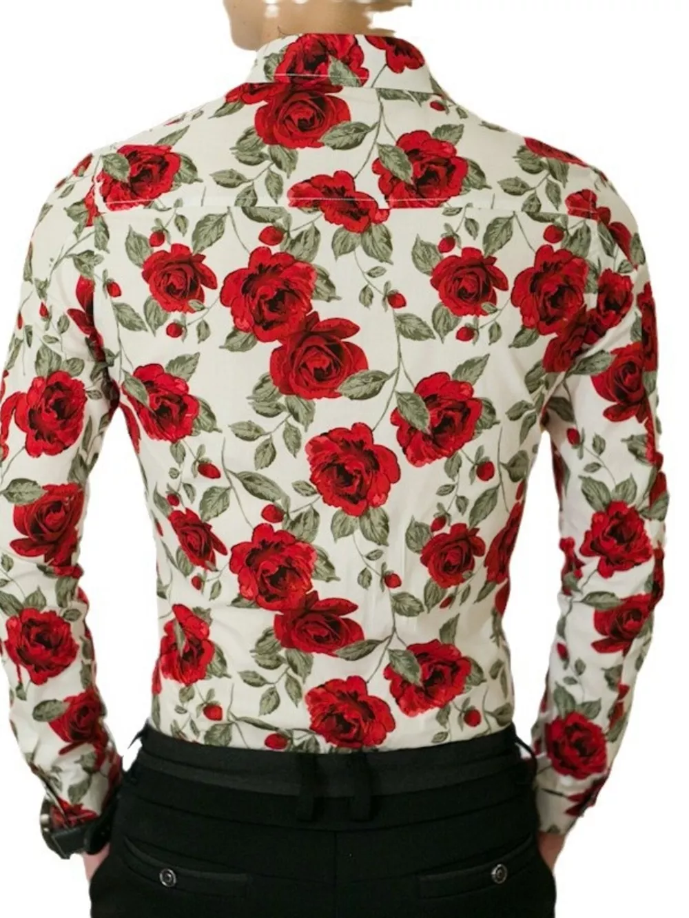 Men's Plus Size Floral Print Slim Fit Long Sleeve Shirt, image 4
