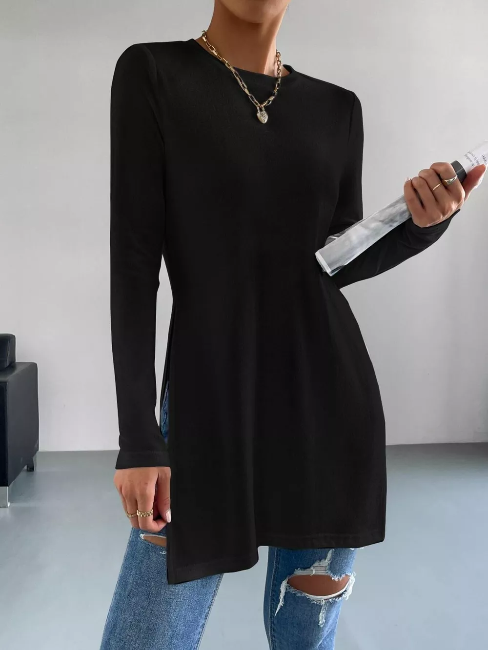 Long Sleeve Side Slit T-Shirt, image 8