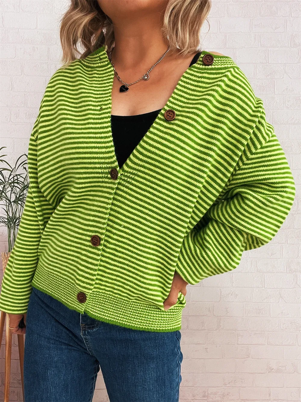 Striped Button Up Long Sleeve Cardigan, image 10