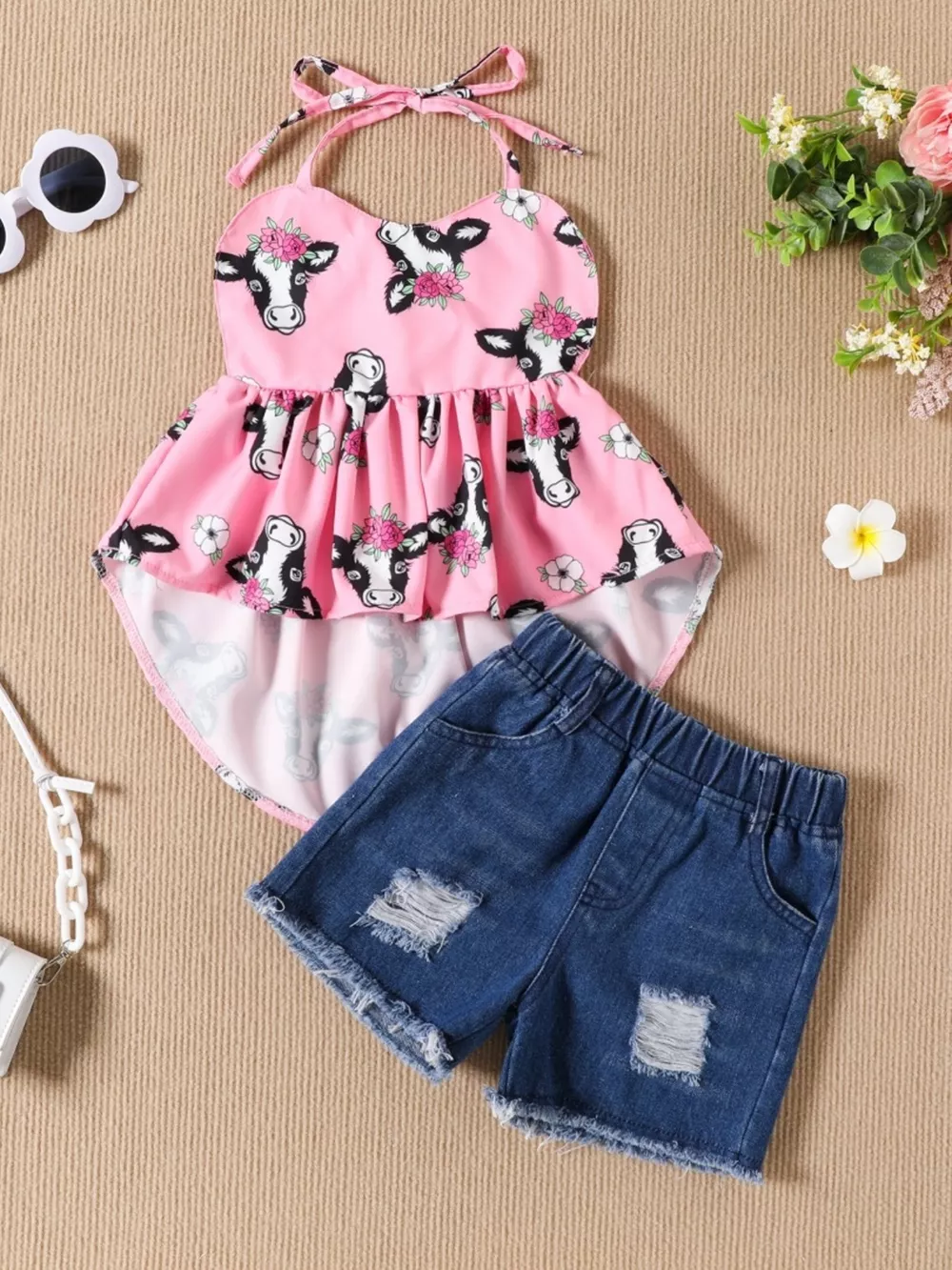 Children's Halter Neck Cami and Denim Shorts Set, image 8