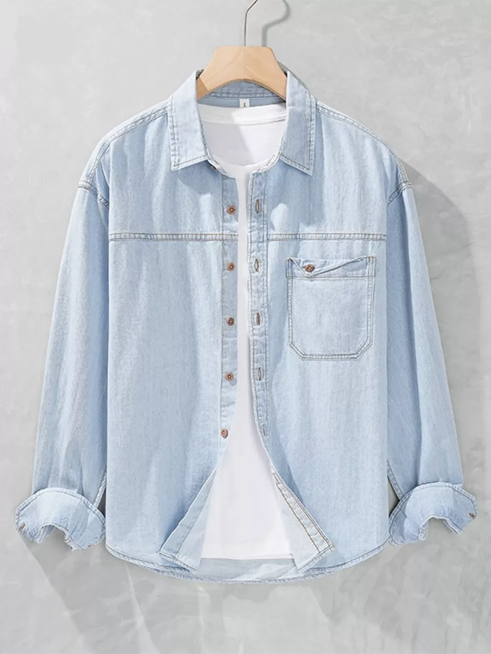 Men's Plus Size Button Up Long Sleeve Denim Shirt, image 3