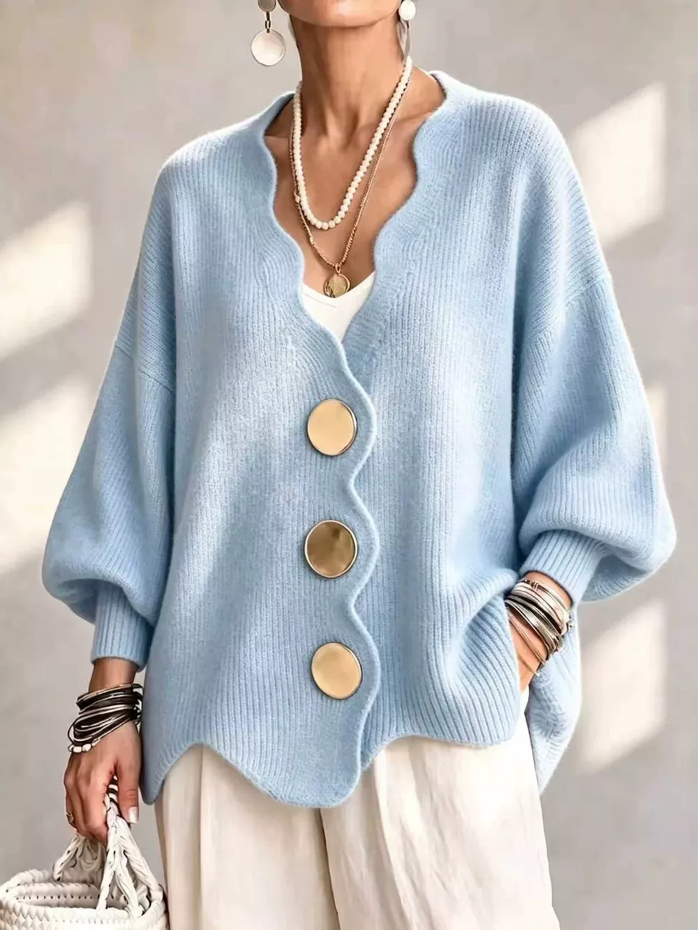Full Size Scalloped-Edge Oversized Button-Down Cardigan Plus Size, image 7