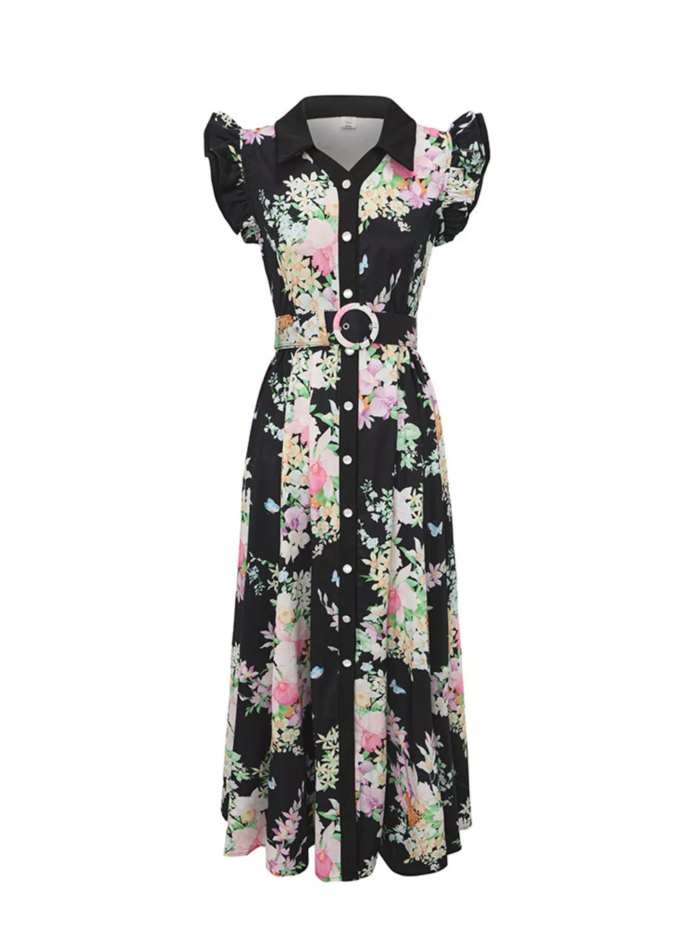 Floral Print Ruffle Sleeve Midi Dress, image 9