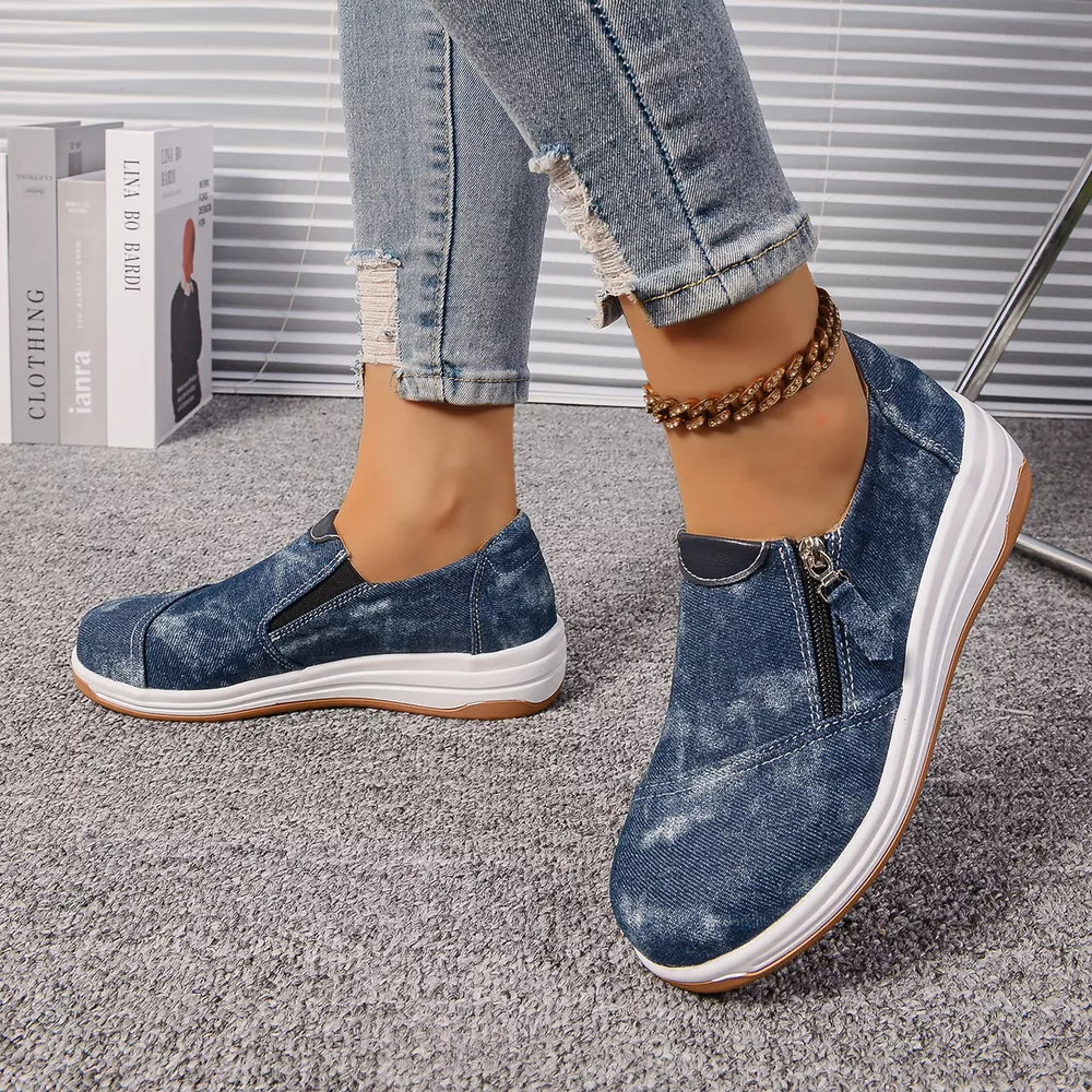 Zip Detail Round Toe Slip-Ons