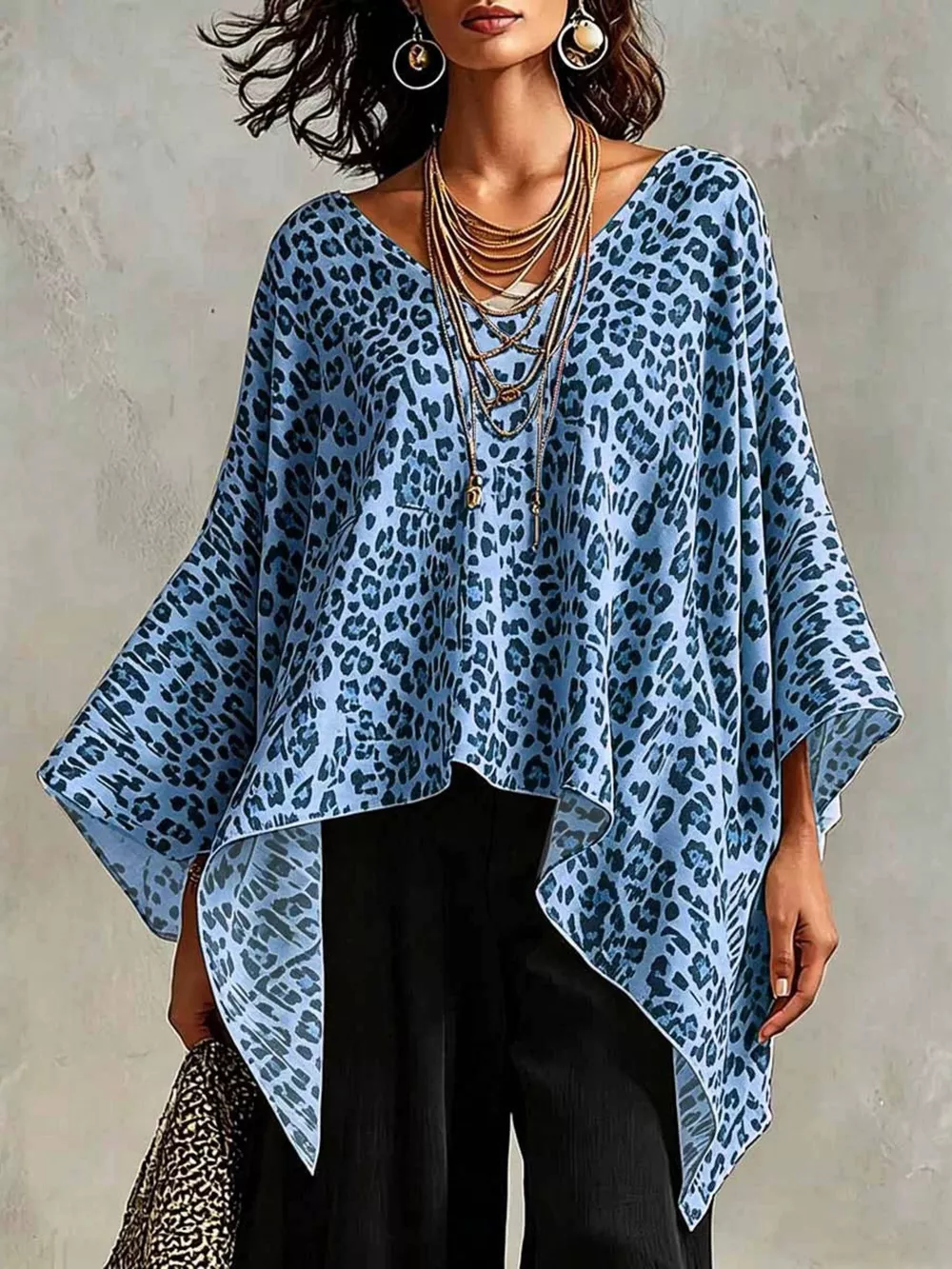 Full Size Leopard Print Asymmetrical Hem Top Plus Size, image 3