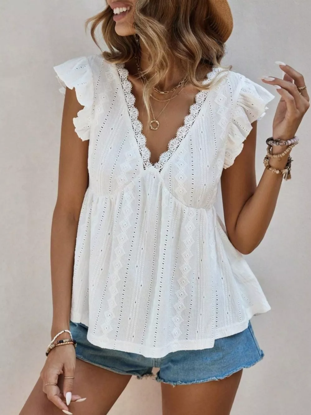 Ruffle Sleeve V-Neck Blouse, image 4