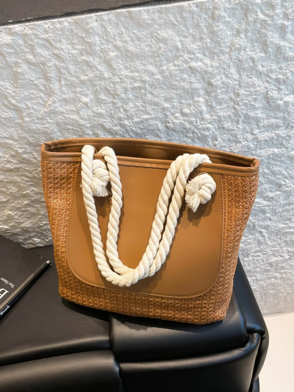 Rope Handle Straw Tote Bag
