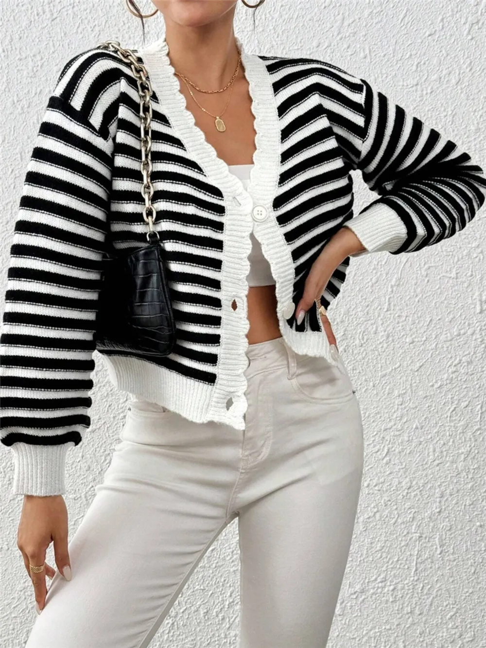 Rainbow Striped Cropped Cardigan with Balloon Sleeves, image 9