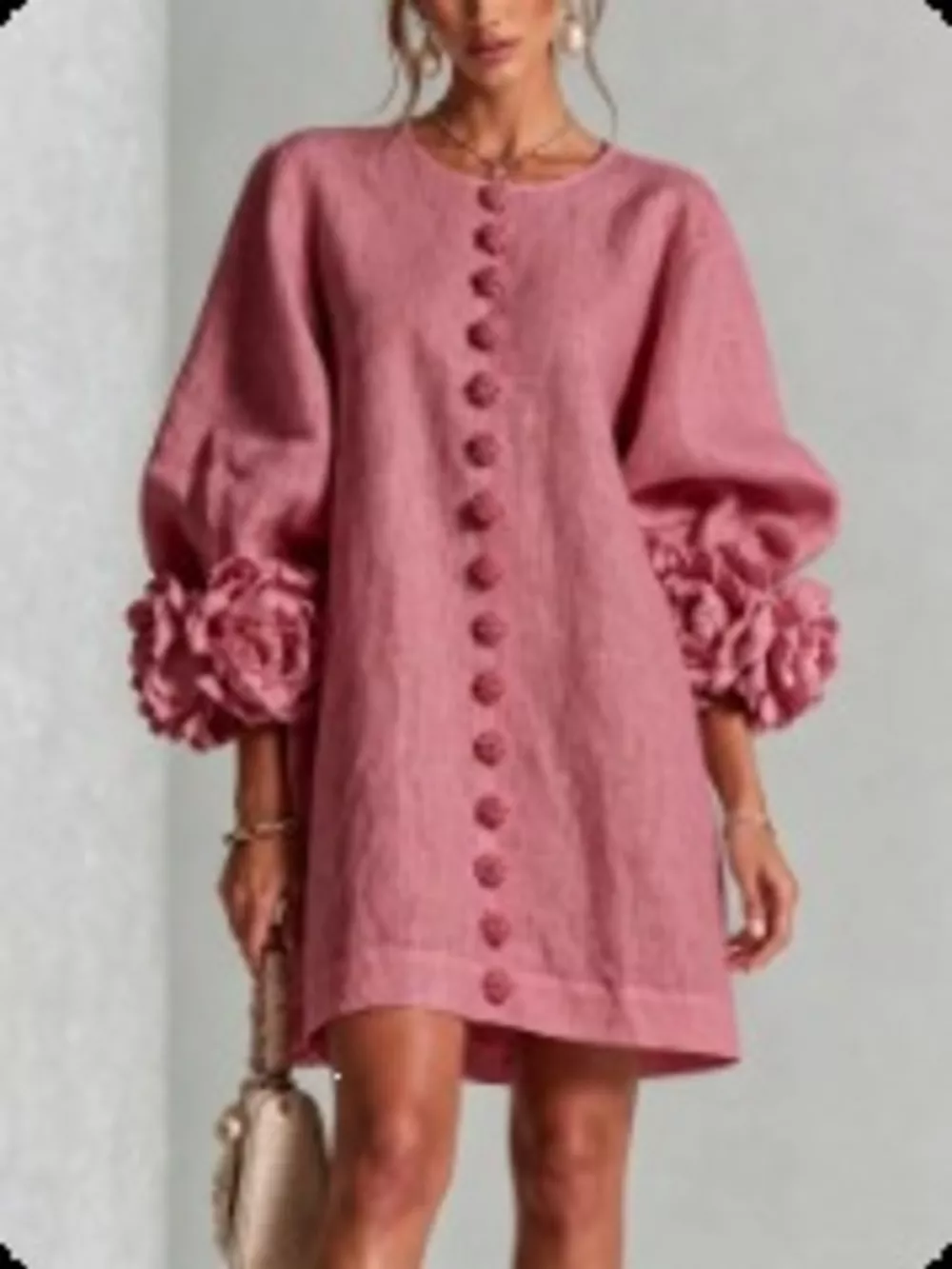 Full Size 3D Floral Sleeve Round Neck Dress Plus Size, image 19