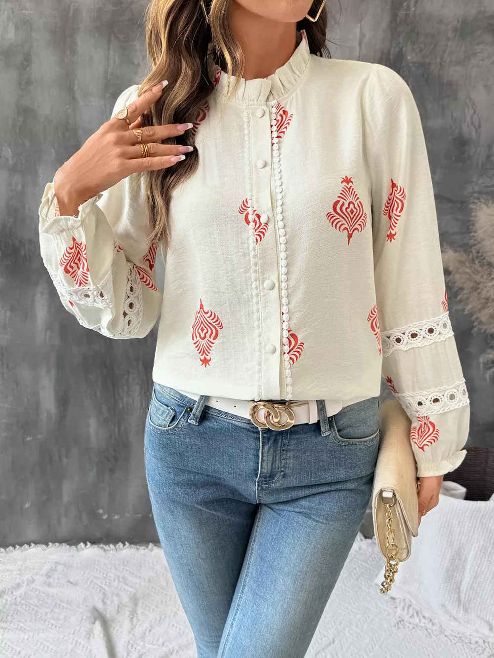 Lace Detail Long Sleeve Shirt, image 4