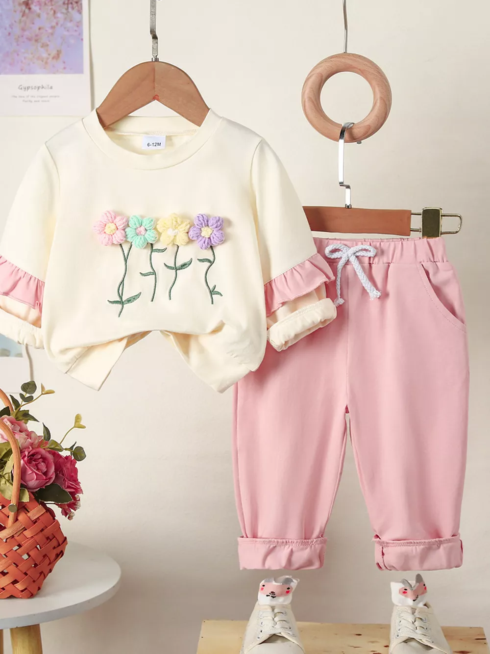Children's Flower Long Sleeve Top and Pants Set, image 5