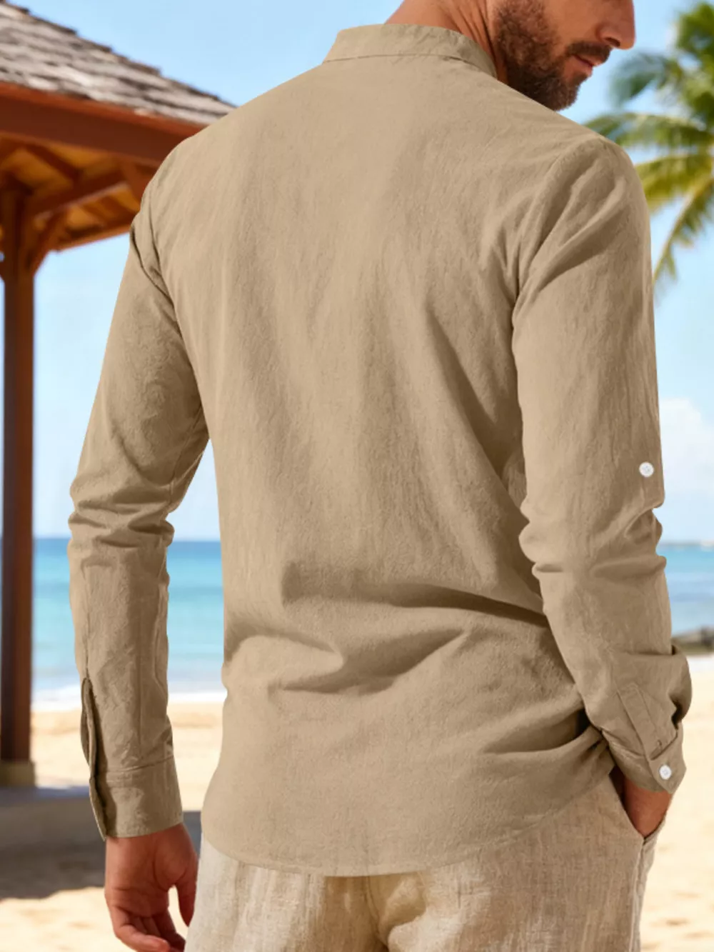 Men's Full Size Casual Lace-Up Linen Shirt Plus Size, image 13